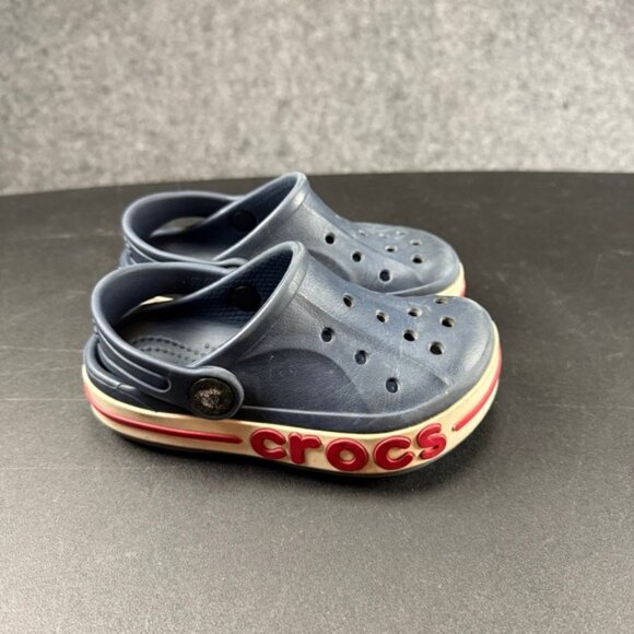 Crocs Kids Clogs Size 8 Navy Blue and Red Sneakers Shoes Slip On Casual - Picture 7 of 9